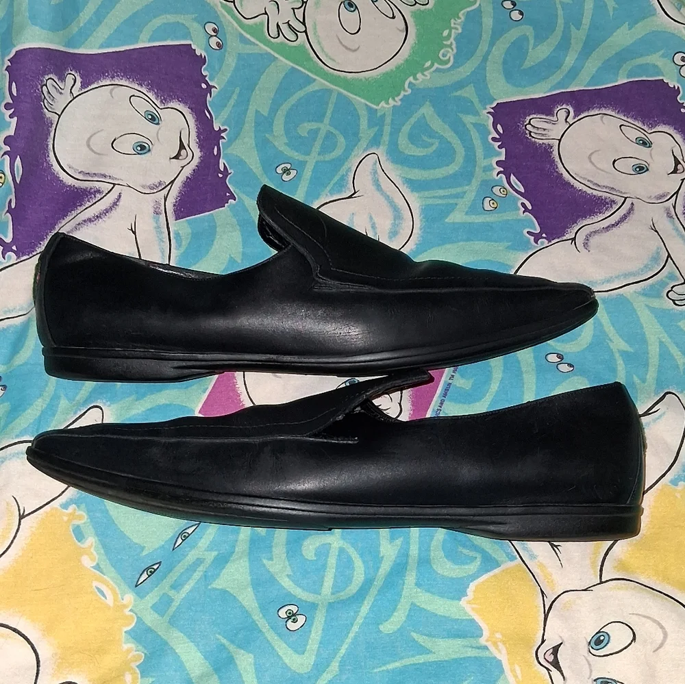 90s Gucci Vintage Black Leather Pointed Toe Loafers Dress Shoes